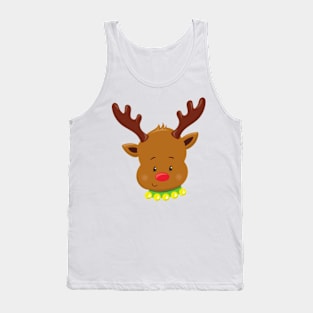 Christmas Reindeer, Red Nose, Antlers, New Year Tank Top